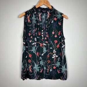 Feathers By Tolani Top Womens Medium Black Floral Sheer Sleeveless Button‎ Tie M